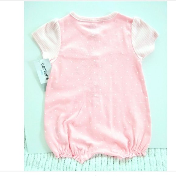 Carter's Baby Girl Polka Dot & Stipe Cozy Happy Romper - Picture 3 of 4